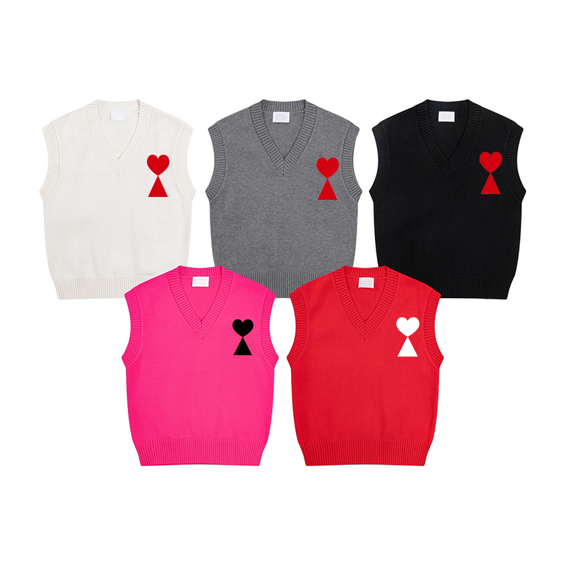 

Unisex Designer Amis Sweater Vest Women's Fashion Luxury Brand Sweater Vest Loose A-line Small Red Heart Couple Casual Top V-neck Sweater S-XL