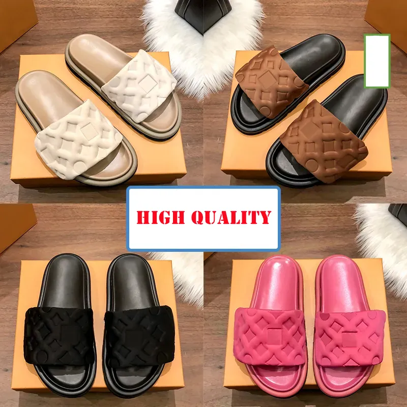 Pantoufle de créateur avec sac sandale de luxe hommes femmes chaussures Pool Pillow Comfort Mules en relief cuivre triple noir rose ivoire été mo