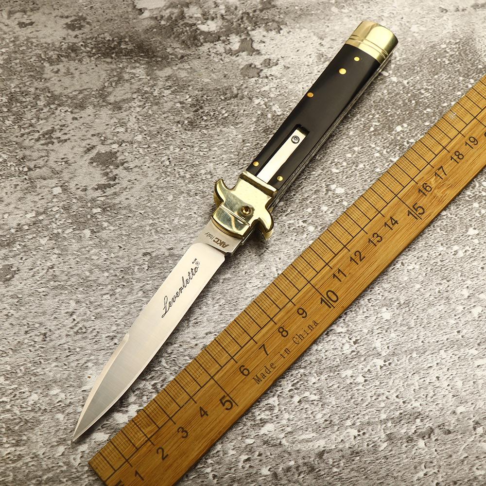 

Tools Italian godfather gambler classic AKC mafia folding knife D2 steel blade brass black horn collection knife selfdefense sharp