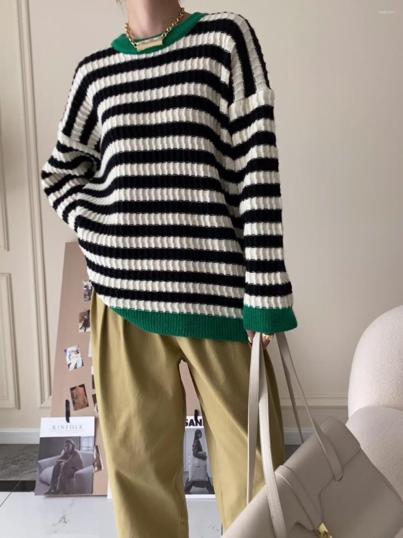 

Women's Sweaters Sn0514 Striped Sweater Loose For Women Fashion All-Match Classical Pullovers Color Contrast Student Casual Knitwear, Sn0514 black white