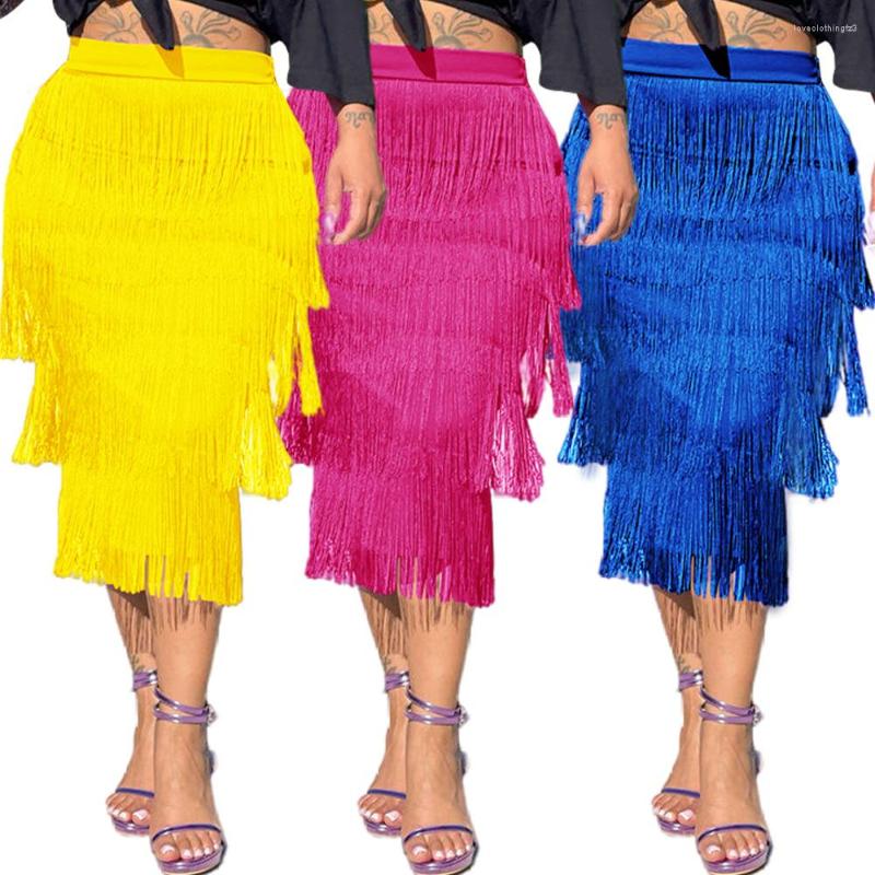 

Ethnic Clothing Summer African Clothes For Women Sexy High Waist Tassel Polyester Black White Green Yellow Blue Long Skirts S-4XL