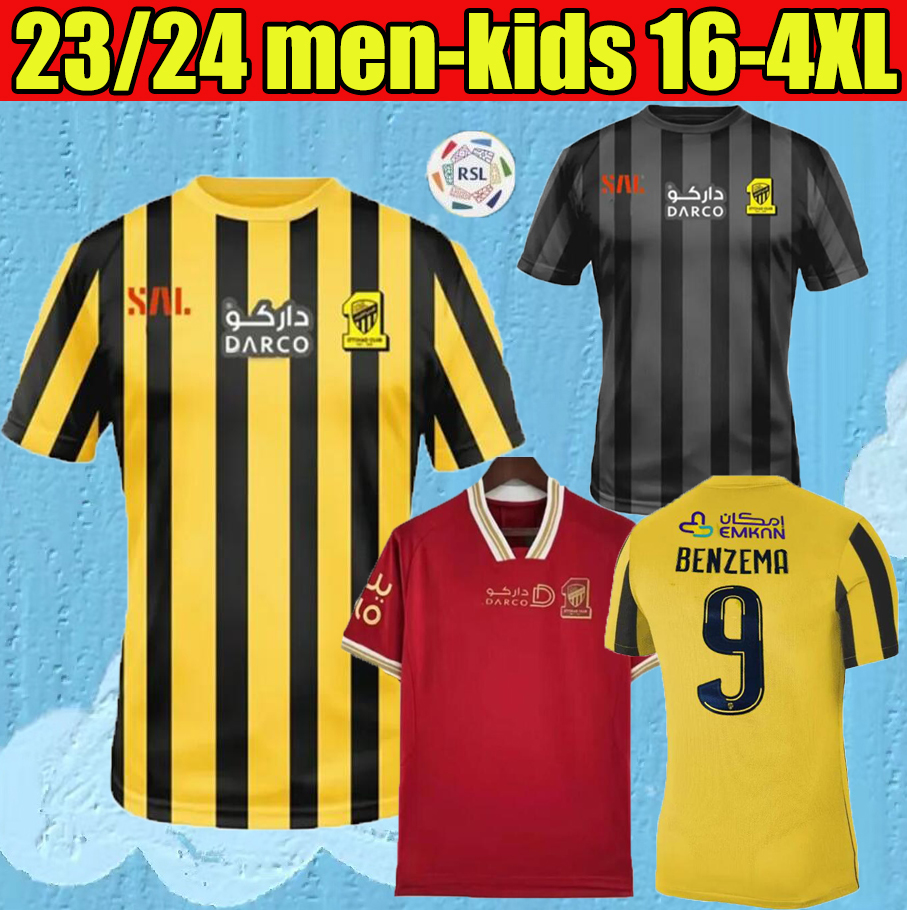 

2023 BENZEMA Al Ittihad FC club Soccer Jerseys 22 23 Hamdallah Romarinho Camara Home Yellow Away White Third Black Wine Costa Coronado Hegazy Men kids Football Shirts