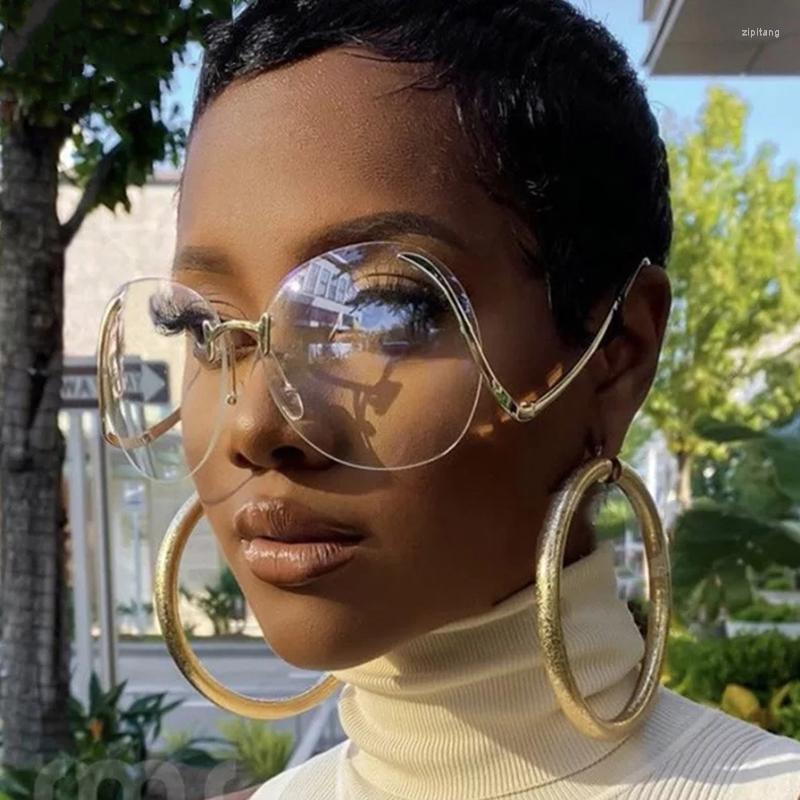 

Sunglasses Est Fashion Rimless Bend Leg Trendy Colorful Lens Women Sun Glasses Oversized Shades 2023