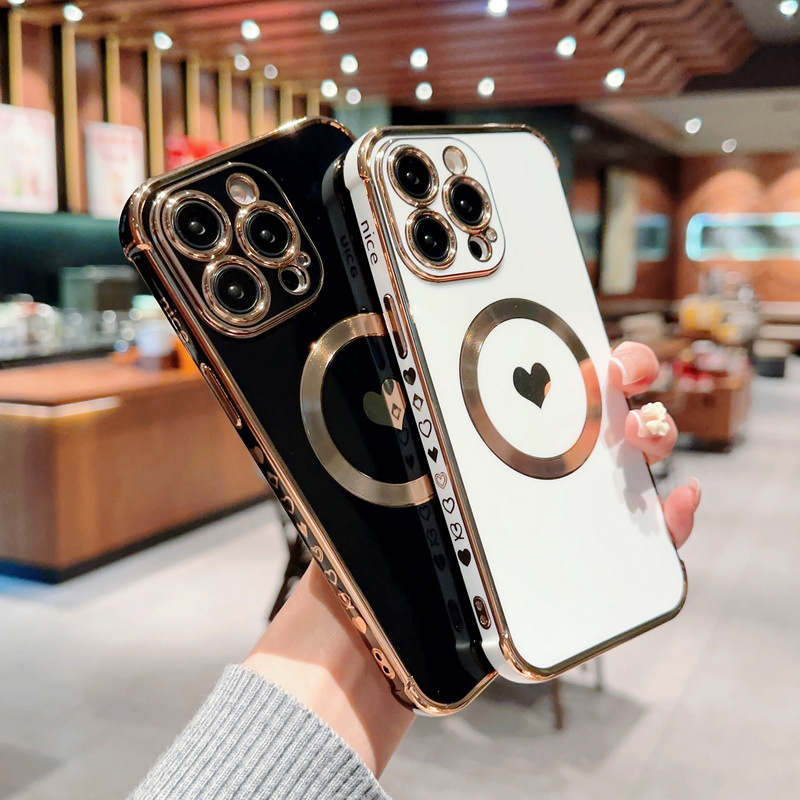 

Love Heart Plating Magnetic MagSafe Defender Protector Case For iPhone 14 13 12 Pro Max 11 X XS 7 8 Plus For Wireless Charger Lens Protection Shockproof Frosted Cover, Mix color tell us