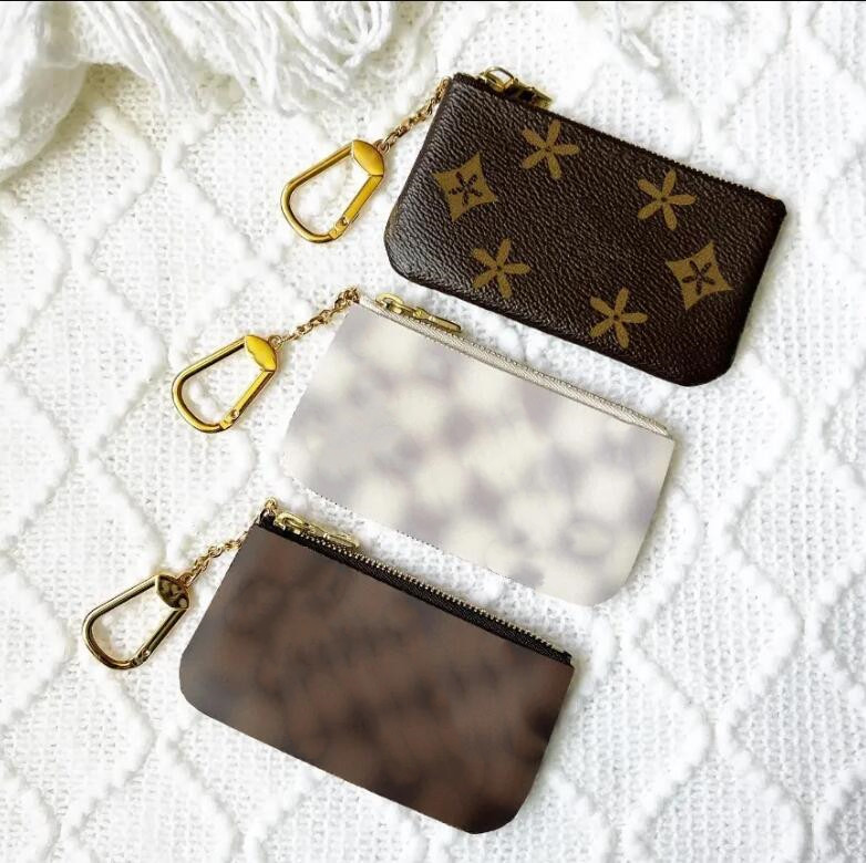 

With Orange box Coin Purses Black Key Pouch Genuine Leather Holders Purse CLES Designer Fashion Womens Mens Key Ring Credit Card Holder Mini Wallet Bag Charm Canvas, Brown flower mon0gram