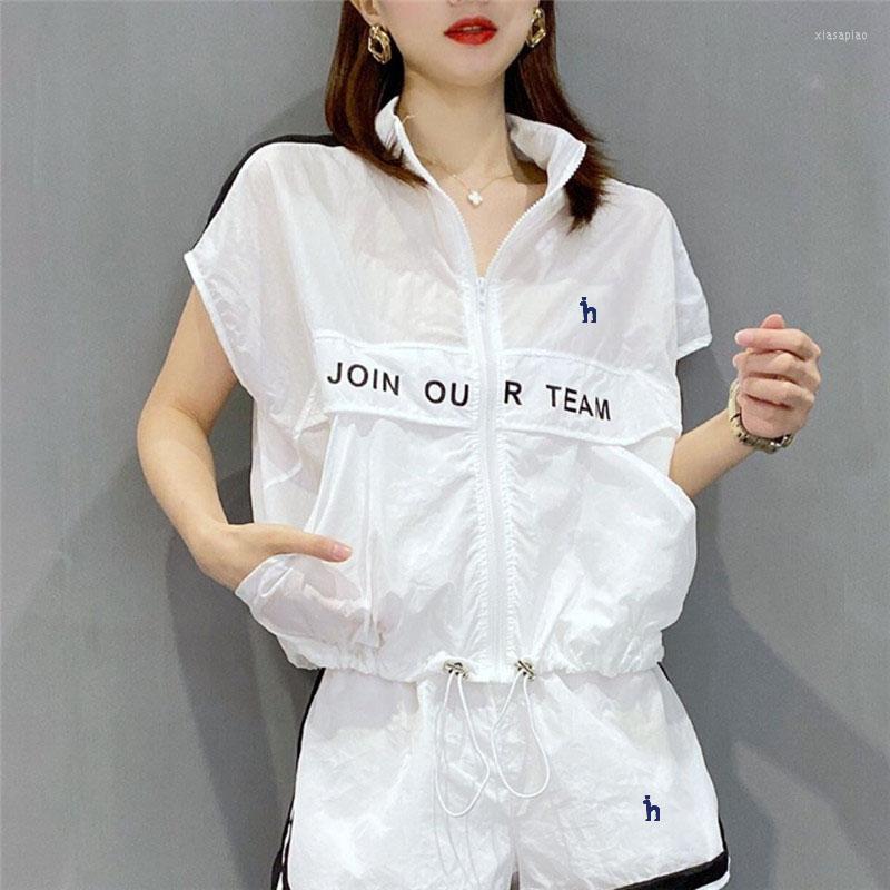 

Women's Jackets Embroidery LOGO Hazzys Brand Women's Top And Short 2-piece Set Summer Thin Breathable Coats Fashion Casual Clothing