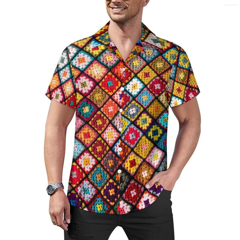 

Men' Casual Shirts Vintage Patchwork Blouses Boho Hippie Print Summer Short Sleeve Graphic Streetwear Oversized Vacation Shirt Gift, Style-2
