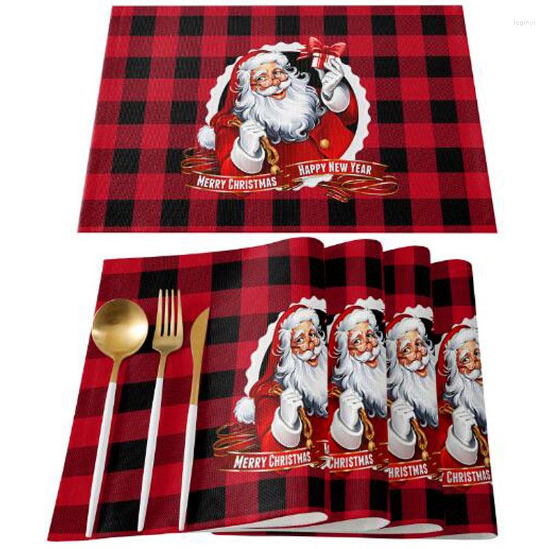 

Table Mats Natural Jute Burlap Christmas Tree Santa Claus Printed Place Mat Cloth Dish Pad Cup Doily Kitchen Placemats