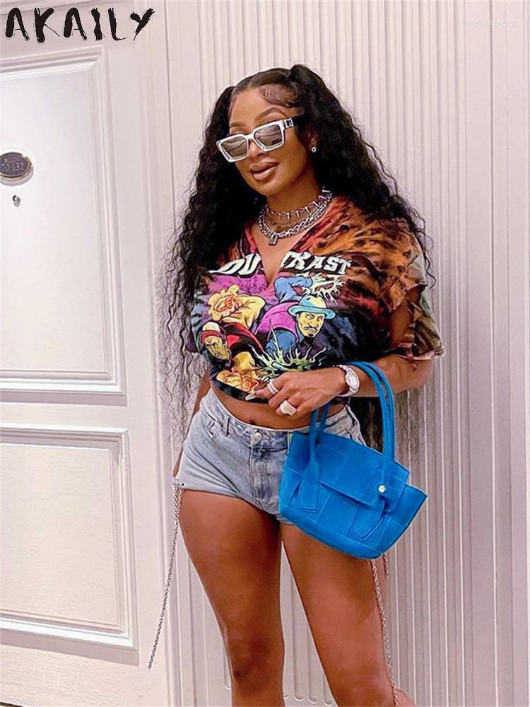 

Women' T Shirts Akaily Fall Graphic Tee For Women 2023 Streetwear V Neck Short Sleeve Print Tops Female Casual Fashion Hip Hop, Multi