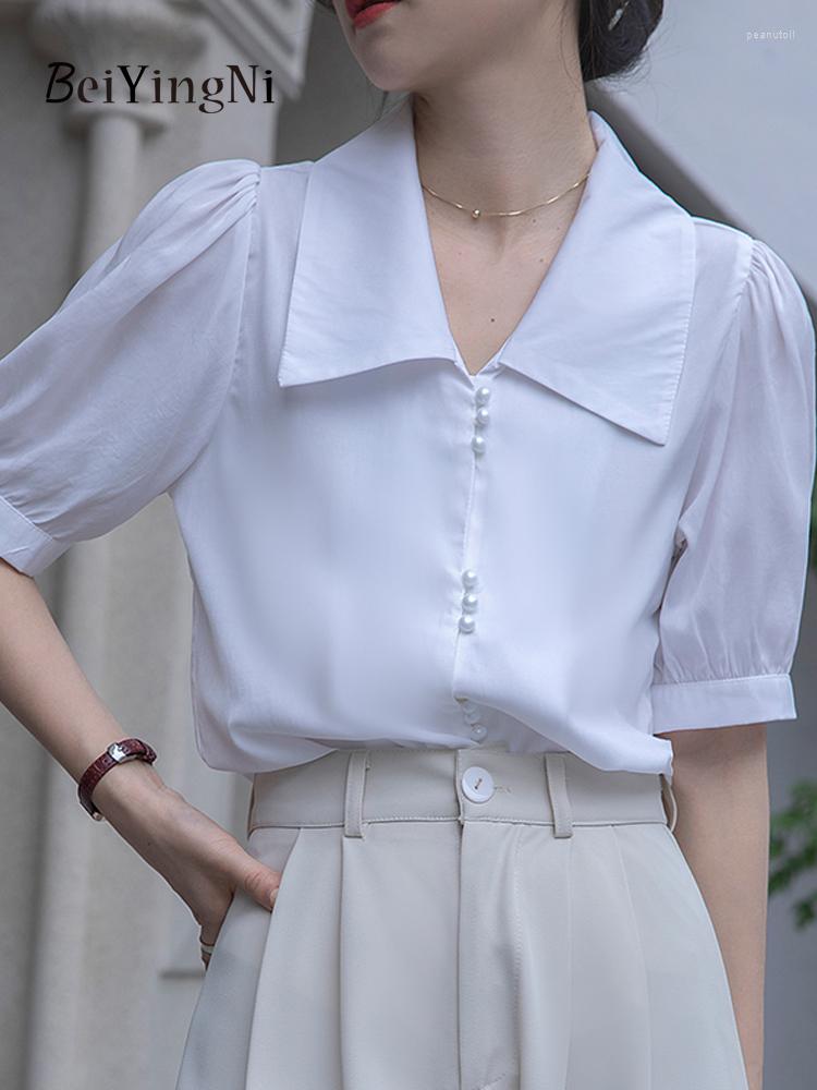 

Women' Blouses Beiyingni Luxury Puff Sleeve Shirts Tops Women Beading Loose Stylish Vintage White Blusas For Woman Chic Streetwear Slim
