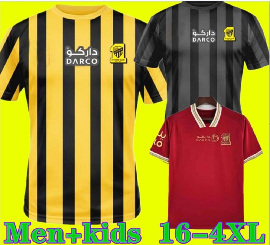 

3XL  BENZEMA Al Ittihad fc Soccer Jerseys 2023 Hamdallah Romarinho Camara Home Yellow Away White Third Black Wine Costa Coronado Hegazy Men Size Football Shirts, Beige