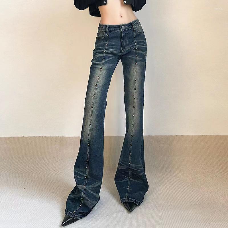 

Women' Jeans 90s Baggy Woman Vintage Grunge Trousers Distressed Y2k Flared Streetwear Low Rise Rivet Stitching Pants Women, Blue