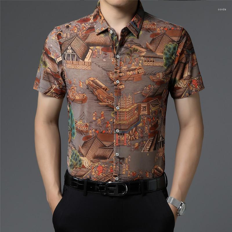 

Men's Casual Shirts Summer Chinese Style Mens Soft Thin Slim Luxury Short Sleeve Hawaiian Shirt Beach Tops Streetwear Lapels Quick Dry, Green