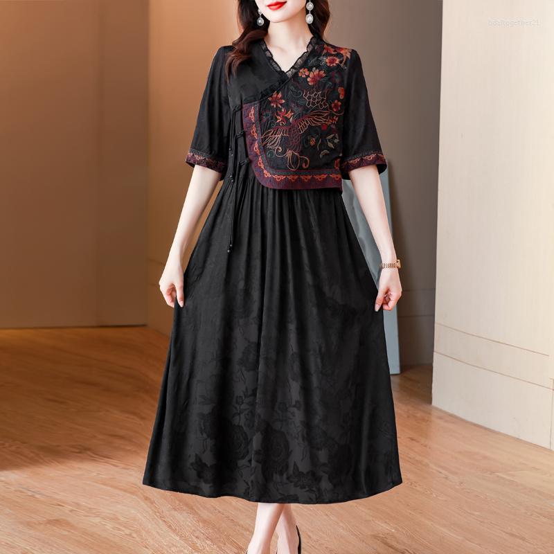 

Casual Dresses 2023 Chinese Temperament Foreign Style Heavy Industry Embroidery Thin Retro National Dress Female, Black