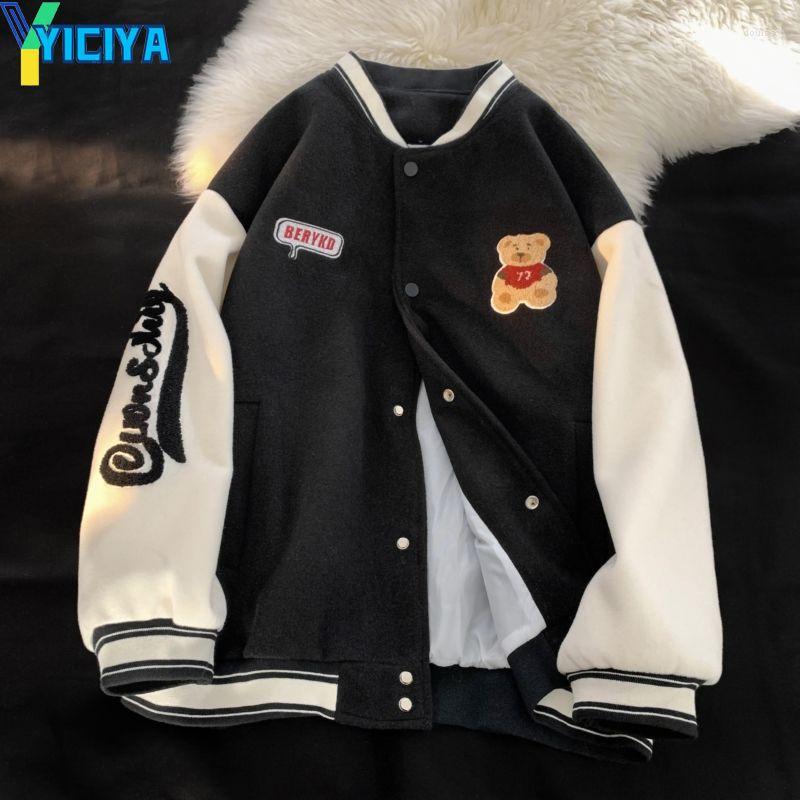 

Women' Jackets YICIYA Bear Embroidered Baseball Jacket Woman Y2k Spring And Autumn Hip-hop College Men Women Casual Ins Trend, Blue