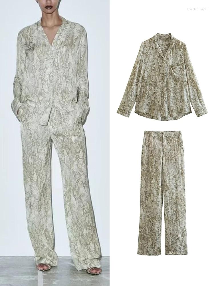 

Women's Sleepwear Animal Print Pants Set 2 Pieces Pajamas Women Long Sleeve Asymmetric Hem Shirts High Waist Straight Suit Outfits, Pant