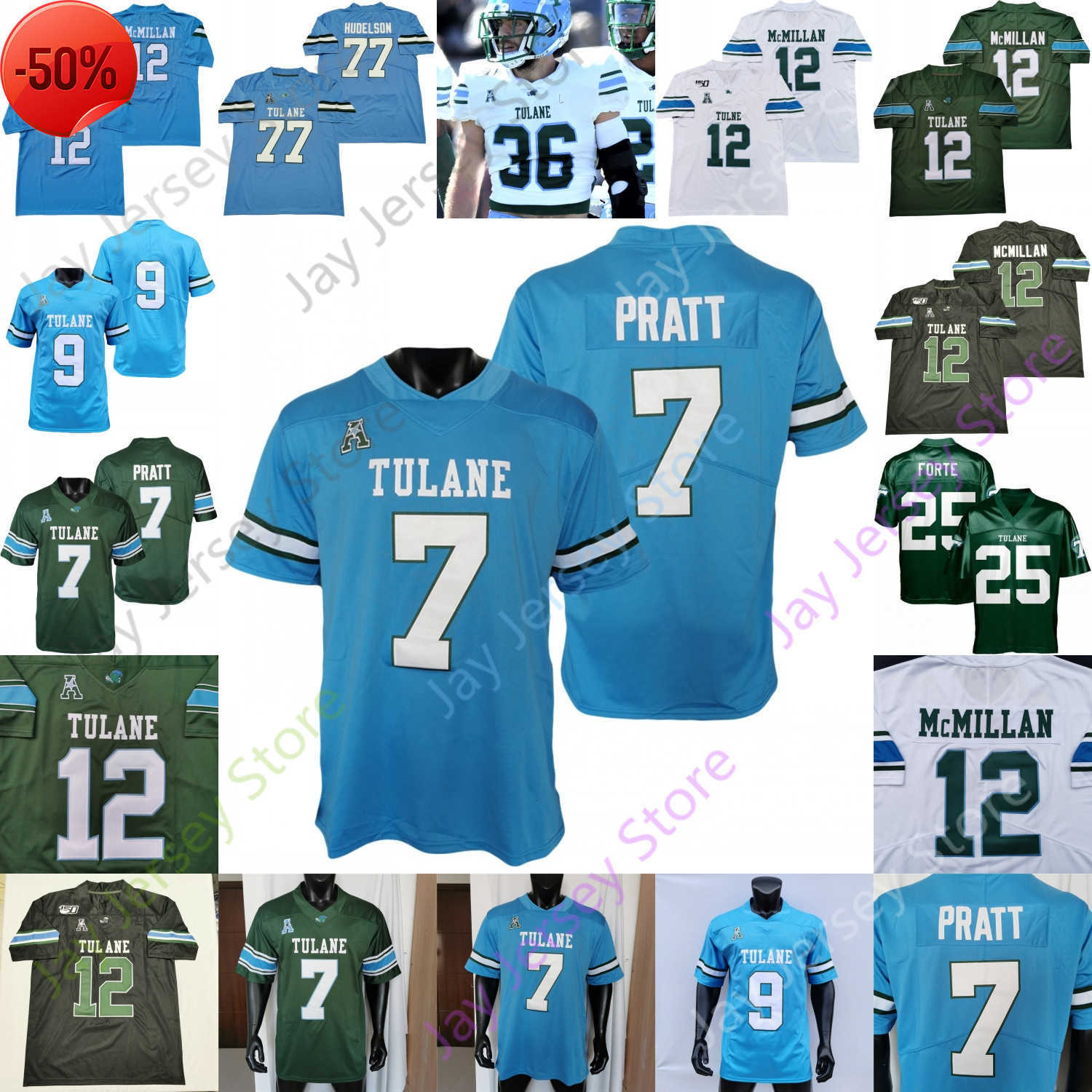 

Tulane Green Wave Football Jersey NCAA College Matt Forte Michael Pratt Tyjae Spears Williams Clark Keys III Jackson Celestine Clayton Watts Brooks Platt Jr. Mooney, Green i