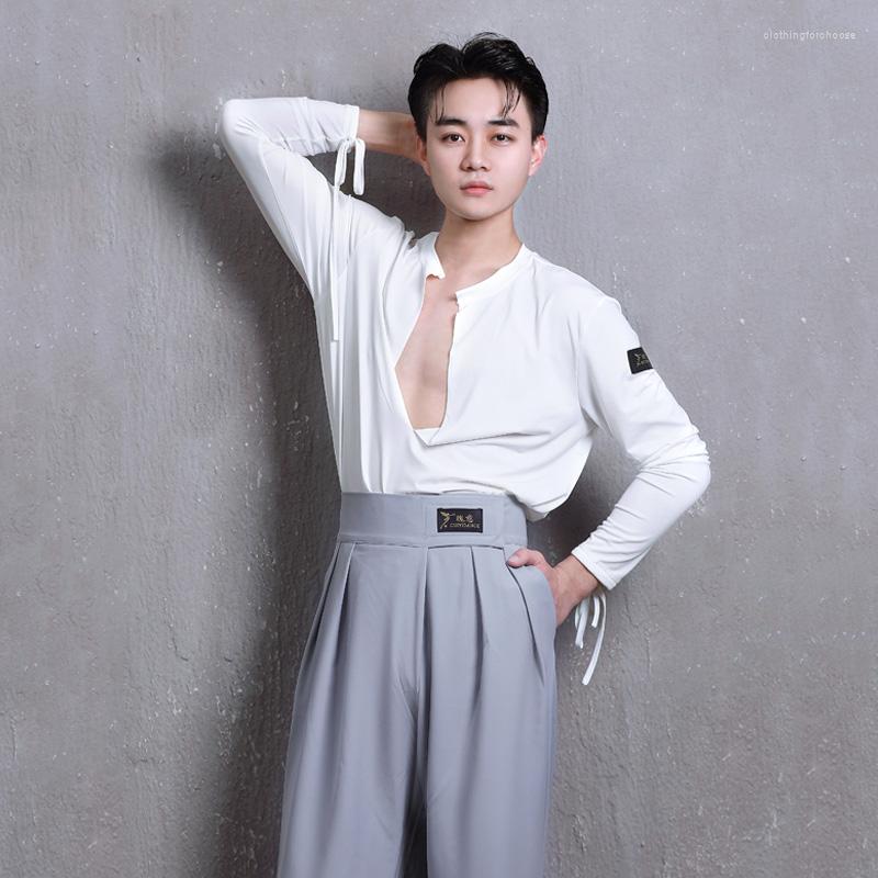 

Stage Wear Latin Dance Tops For Men V-neck Ballroom Practice Costume Tango Dancer Outfits Designer Clothes JL2096, Black