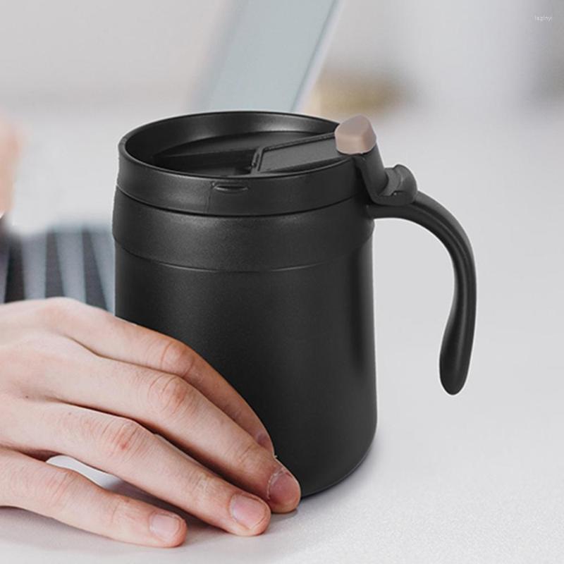 

Water Bottles Office Coffee Cup Stainless Steel Double-Layer Vacuum Spray Paint Mug With Handle Heat Preservation Portable, Black