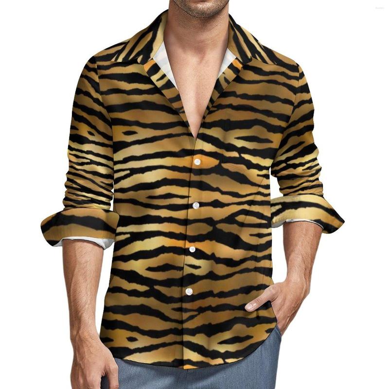 

Men's Casual Shirts Tiger Print Pattern Shirt Gold Black Animal Jungle Long Sleeve Graphic Y2K Blouses Spring Fashion Oversize Clothes, Style