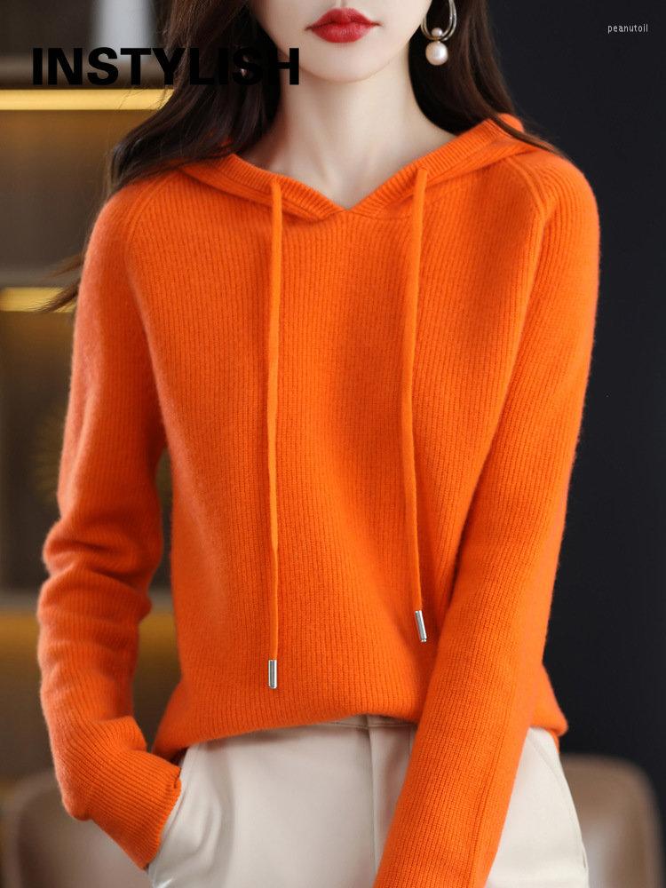

Women's Sweaters Women Vintage Hooded Cashmere Sweater Autumn Winter Loose Pullover Korean Simple Lazy Wind Knitting Hoodie Streetwear, Orange