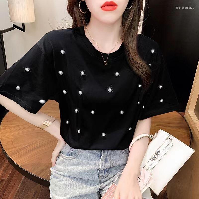 

Women' T Shirts Industry Beads Short-Sleeved T-shirt For Women Summer Loose Design Sense Niche All-Matching Youthful-Looking Top, Pink