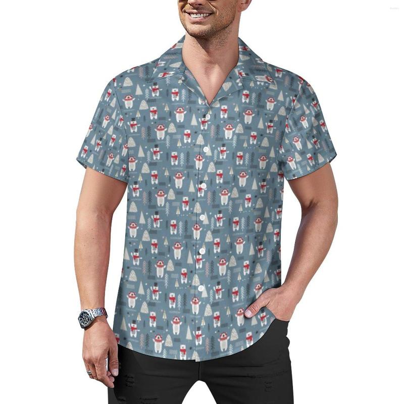 

Men' Casual Shirts Nordic Animal Blouses Christmas Trees And Polar Bears Hawaiian Short Sleeve Design Cool Oversize Vacation Shirt, Style-4