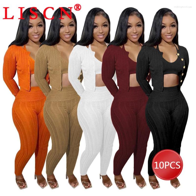 

Women's Two Piece Pants 10sets Bulk Items Wholesale Lots Fall Clothes For Women 3 Set Long Sleeve Bra Cardigan Fashion Casual K10303, Mix color