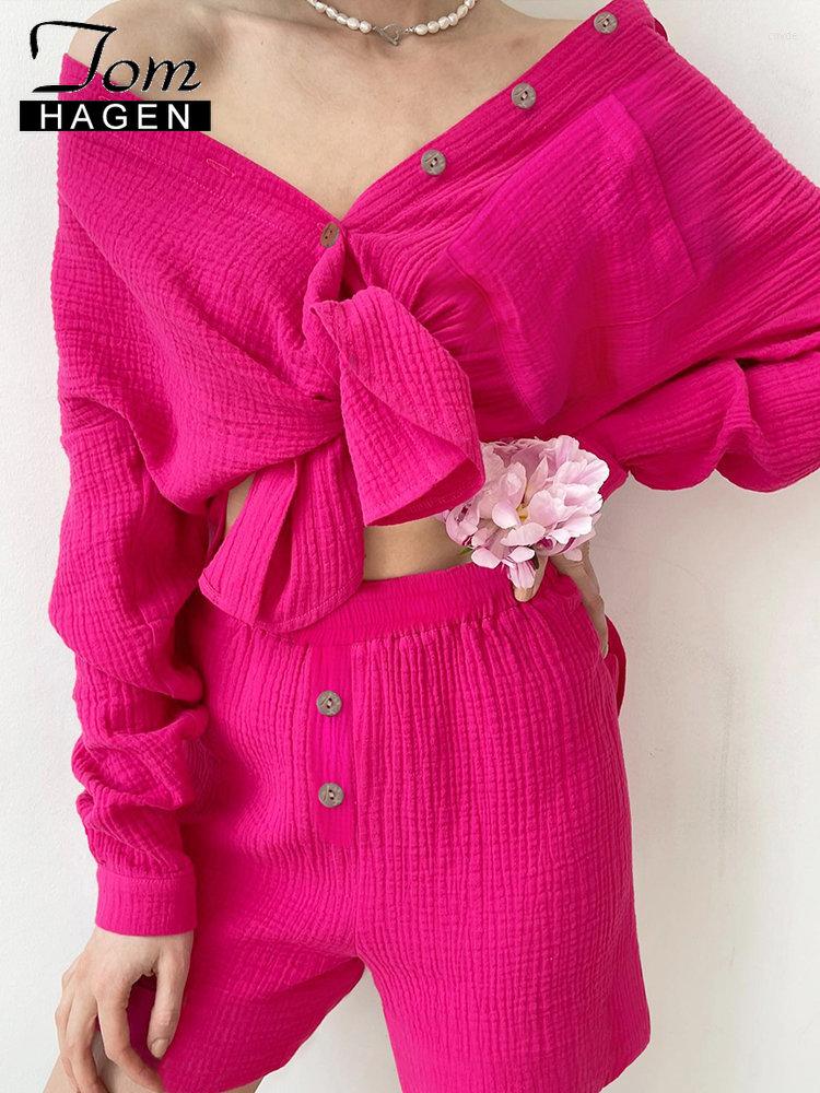 

Women' Tracksuits Casual Summer Suit With Long Shorts Cotton Sleeve Top Two-piece Female Elegant 2 Piece Sets Women Outfit 2023, Yellow