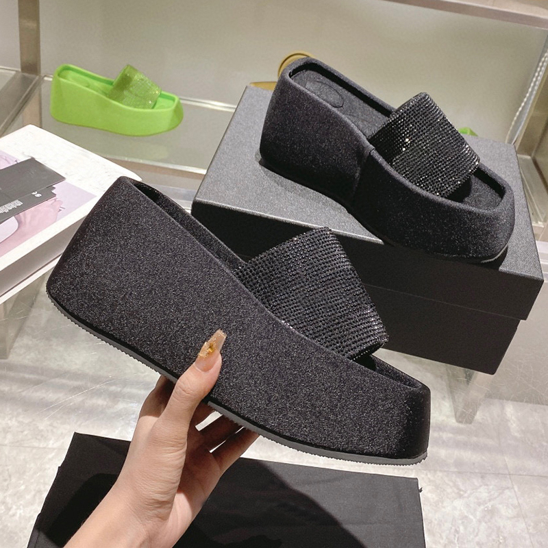 

Taji Platform Designer Sandals Wedges Thick Heels Sole Womens Sandale Slides Black Pink Red Dazzling Wang Slippers Ladies Fashion Luxury Summer Shoes, High heel slippers 4