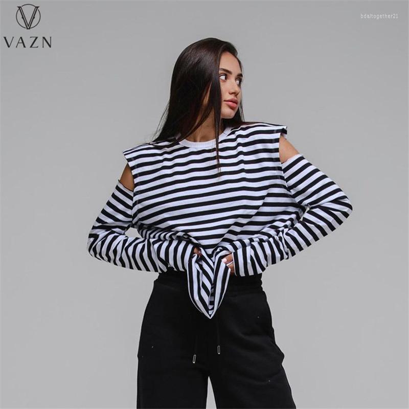 

Women' T Shirts VAZN 2023 Fashion Long Sleeve Round Neck Lady Casual Shirt Women Street Girl Style Striped, Black