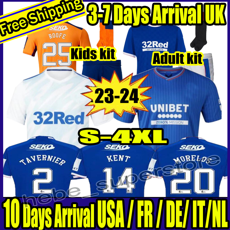 

4XL 22 23 24 Rangers Soccer Jerseys Glasgow 2023 2024 home away TEE CHAMPIONS 150th Legendary version DEFOE BARKER MORELOS Men kids training Football, 23-24 away