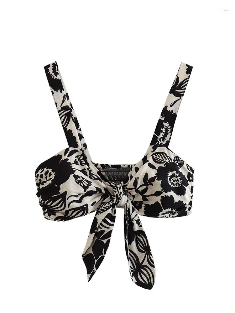 

Women' Tanks YENKYE 2023 Women Vintage Knotted Printed Crop Tank Tops Sexy Backless Wide Straps Female Summer Camis, Picture shown