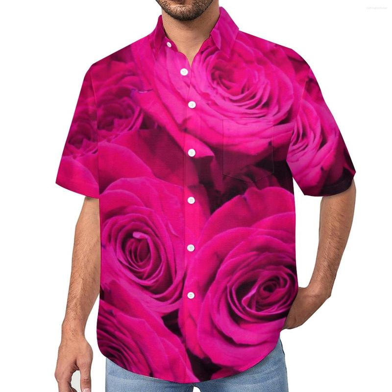 

Men's Casual Shirts Pink Roses Print Shirt Vintage Flowers Vacation Loose Hawaiian Novelty Blouses Short Sleeve Design Oversize Tops, Style-5