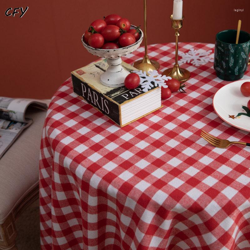 

Table Cloth America Christmas Cotton Linen Plaid Round Tablecloth Coffee Cover Tea Picnic Mat Decorate