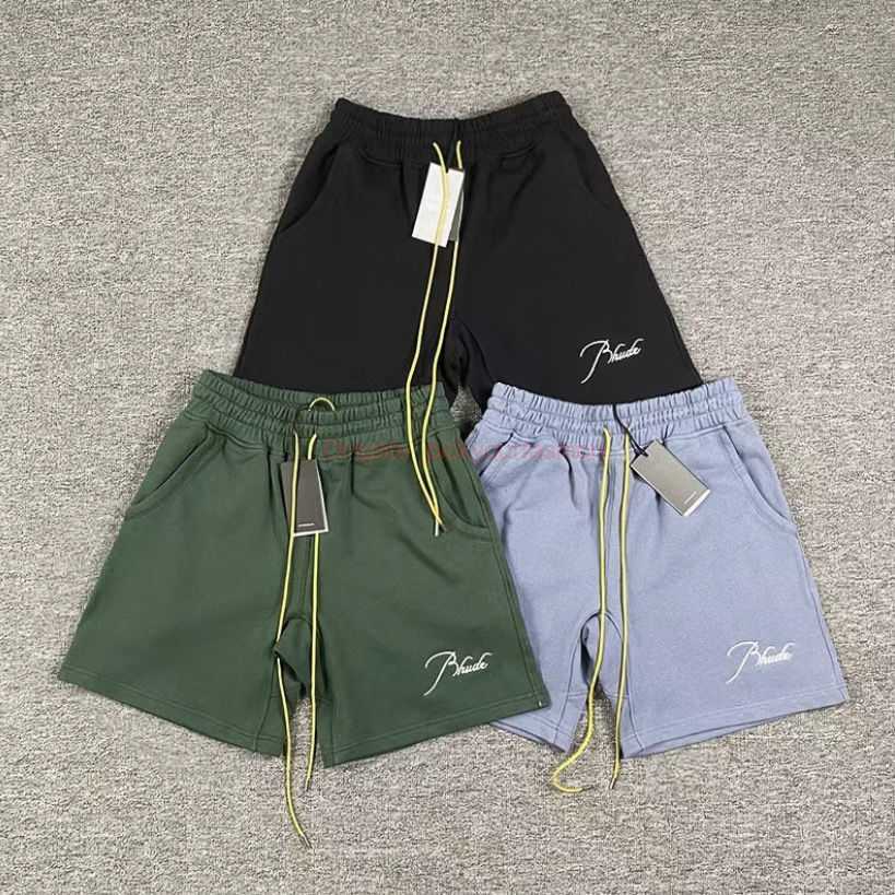 

Designer Short Fashion Casual Clothing Beach shorts Rhude Embroidered American High Street Fashion Brand Capris Summer Loose Relaxed Drawstring Sports Shorts Jog, Green