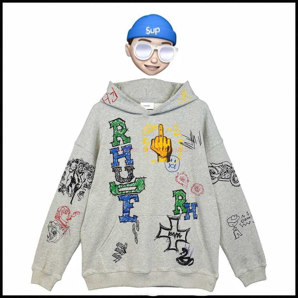 

Designer Clothing Mens Sweatshirts Hoodies High Version 22srhude Handpainted Graffiti Manga Hoodie Loose Coat Terry Style Fashion Streetwear Pullover jacket Jum, Shipping fee