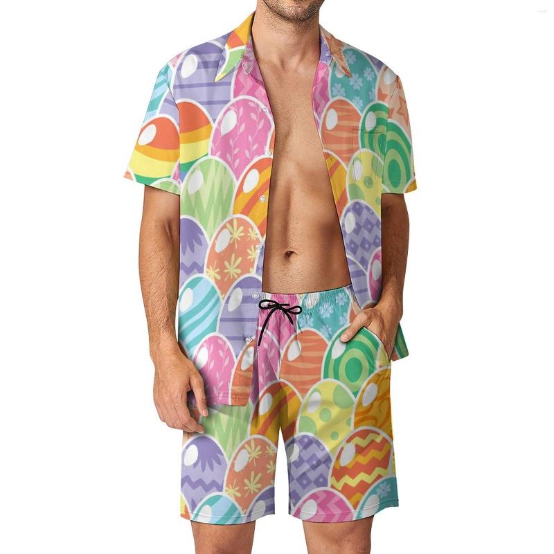 

Men's Tracksuits Easter Day Beach Men Sets Colorful Eggs Print Casual Shirt Set Summer Graphic Shorts Two-piece Vintage Suit Plus Size 3XL, Style-6