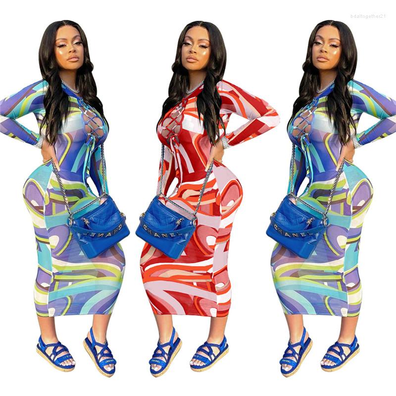 

Casual Dresses Sexy Club Sheath Print Bodycon Dress Autumn Full Sleeve Elegant Party Wear Ladies Vestidos 2023, Blue
