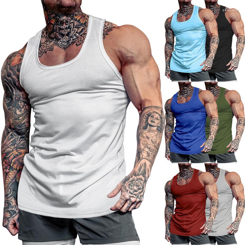 

Men's Tracksuits Brand Gym Running Cotton Singlets Canotte Bodybuilding Stringer Tank Top Men Fitness Shirt Muscle Guys Sleeveless Vest, Black