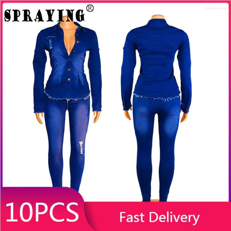 

Women's Two Piece Pants 10sets Fall Clothes For Women Set Outfits Fashion Jacket And Jean Wholesale Items In Bulk Denim Y2k S10561, Blue