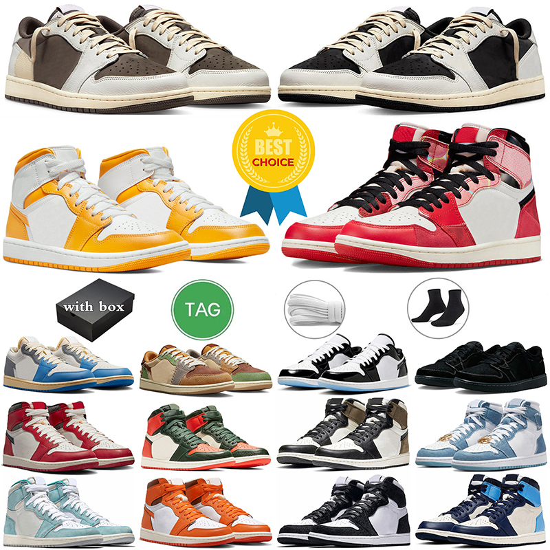 

With Box Jumpman 1 high basketball shoes 1s University Gold SoleFly Lost Found Reverse Mocha Black Phantom Fragment men women sneakers outdoor sports trainers