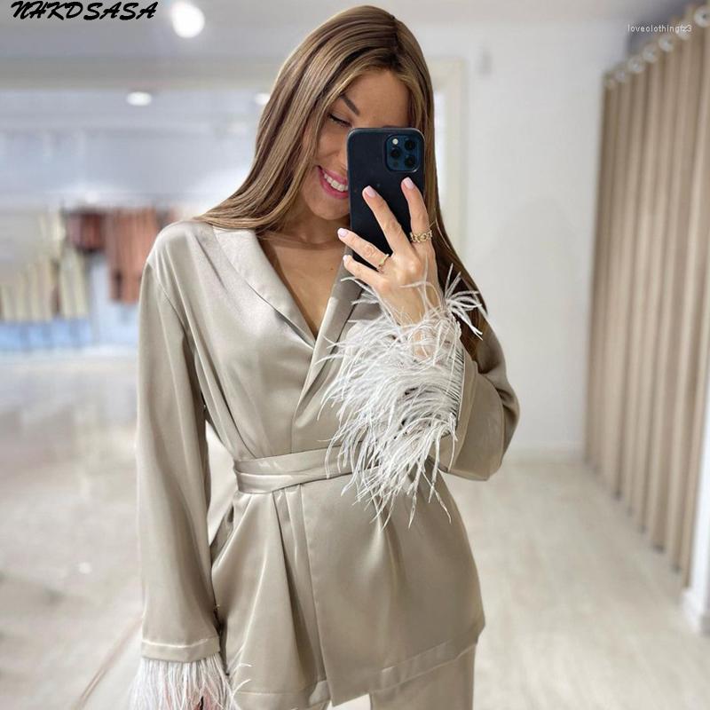 

Women' Sleepwear Causal Loose Home Suit Autumn Fashion Khaki Satin Wide Pants Set Elegant Long Sleeve Lace-up Robes Two Piece Womens, Black