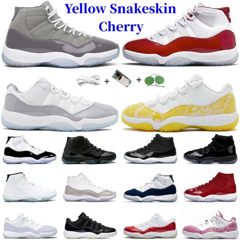 

11 11s low Yellow Snakeskin Basketball Shoes Cement Grey High Cherry Midnight Navy Cool Grey Cap and Gown DMP Concord Bred Men Women Trainers Sport Sneakers 36-47, 26