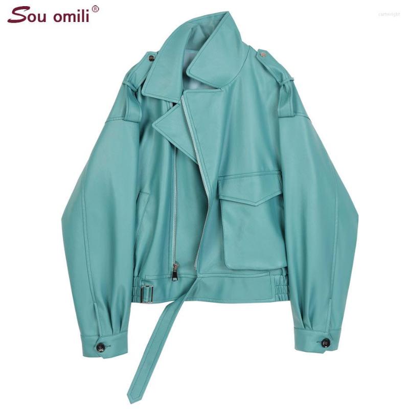 

Women' Leather High Quality Oversized Blue Faux Women' Jacket Boyfriend Korean Style Female Outwear Chaqueta Cuerina Mujer
