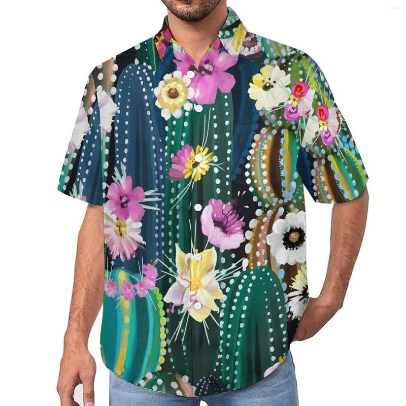 

Men's Casual Shirts Funny Cactus Loose Shirt Mens Beach Flower Bloom Print Hawaii Pattern Short-Sleeved Retro Oversized Blouses, Style-1