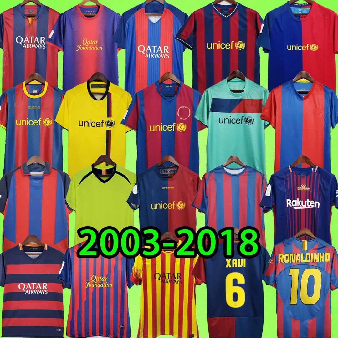 

Barcelona Retro Soccer Jerseys 2003 2004 2005 2006 2007 2008 2009 2010 2011 2012 2013 Vintage Mens Football Shirts T RONALDINHO A.INIESTA 03 04 05 06 07 08 09 10 11 12 13 14, 14/15 home
