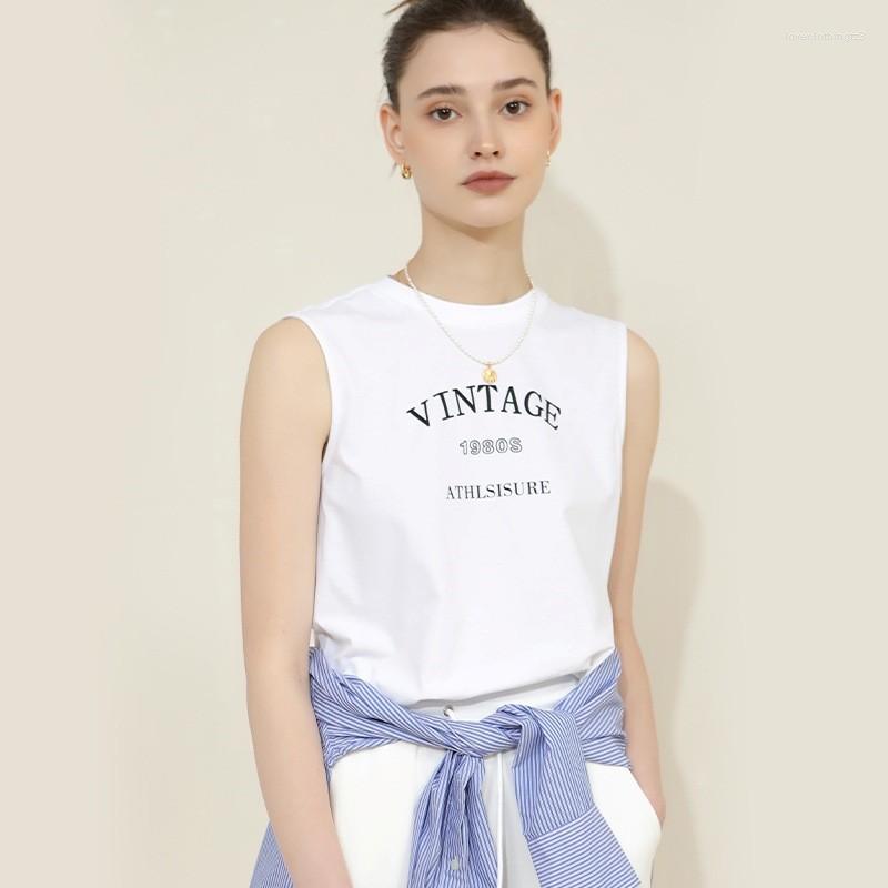 

Women' T Shirts Summer Women' Sleeveless T-shirt Underlay Bottom Letter Small Round Neck Printed Loose Simple Top Tank, Khaki