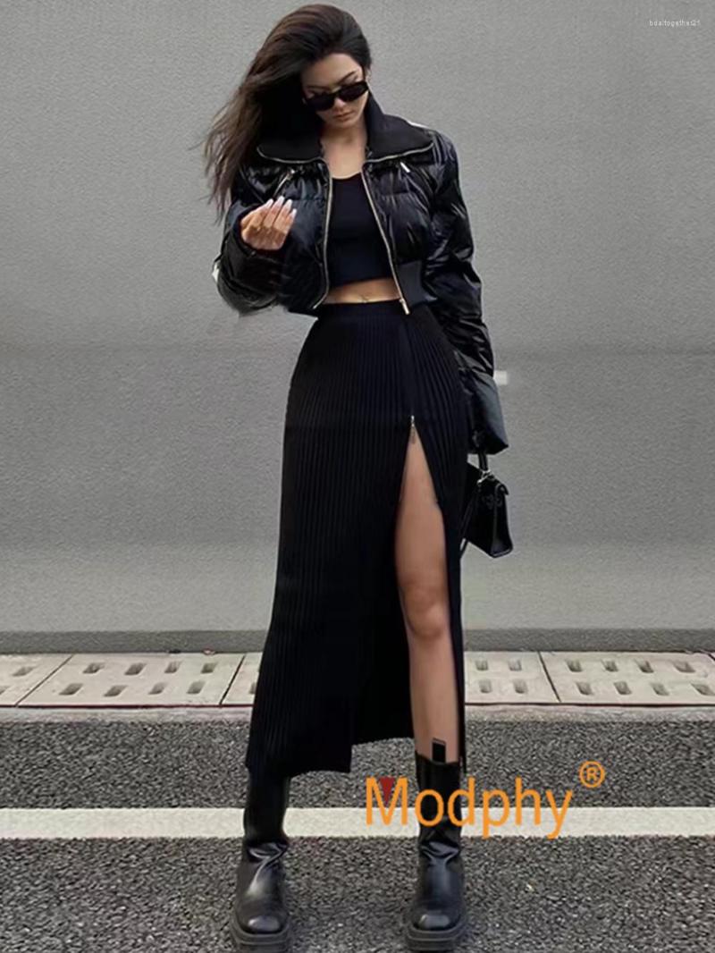 

Skirts Autumn Knit Long Bodycon Zipper Women Sexy Streetwear Clothing Party Outfits Dropped High Waisted White Midi Skirt, Black