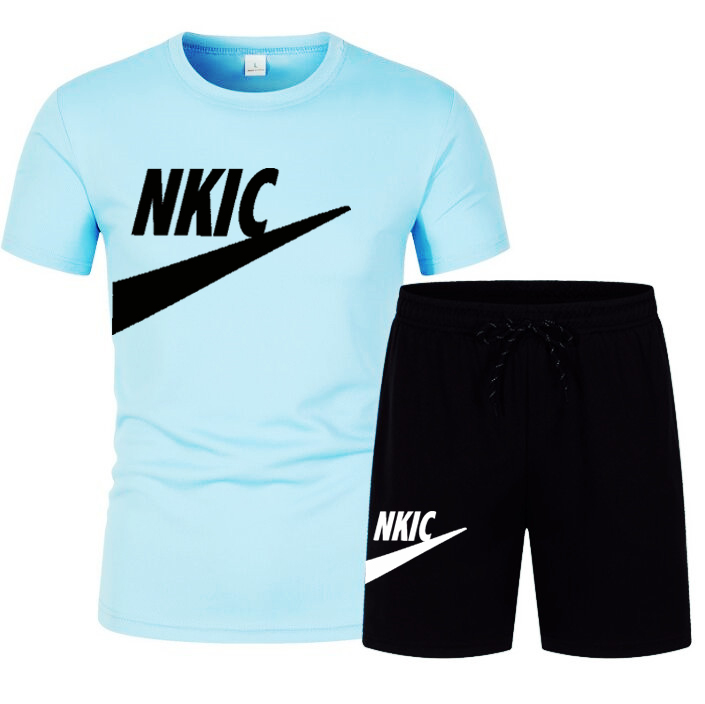 

Summer Men Set Brand LOGO Print Tracksuit Fashion Casual Blue T-Shirt Shorts Two Piece Set Male Sports Suit Short Sleeve Men's Clothing, Orange